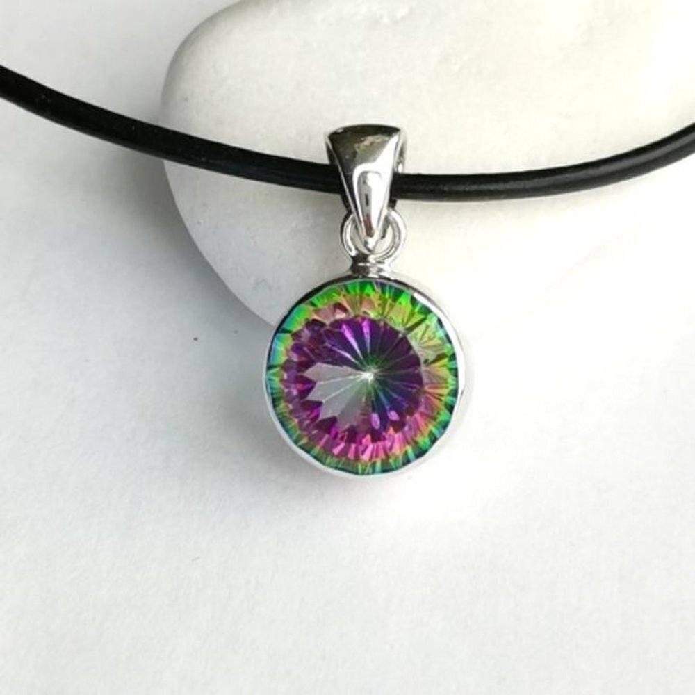 Mystic Topaz Sterling Silver Pendant Necklace